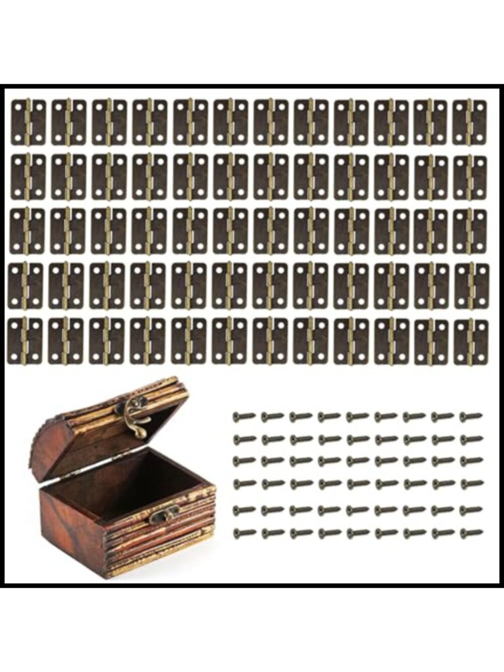 60pc Mini Brass Hinges 18x16mm with 240 Screws for Jewelry Boxes & Crafts